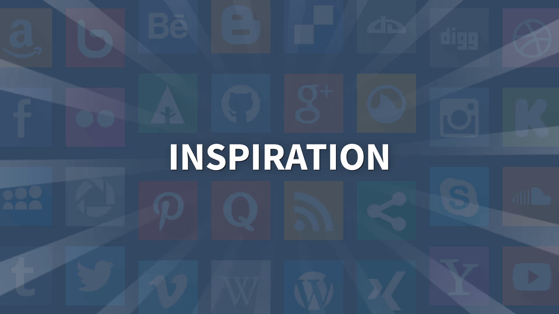 The word 'inspiration' in front of several social media icons