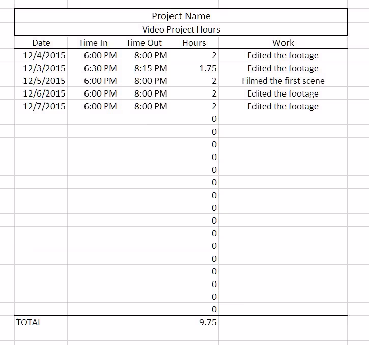 Logging Project Hours in Excel