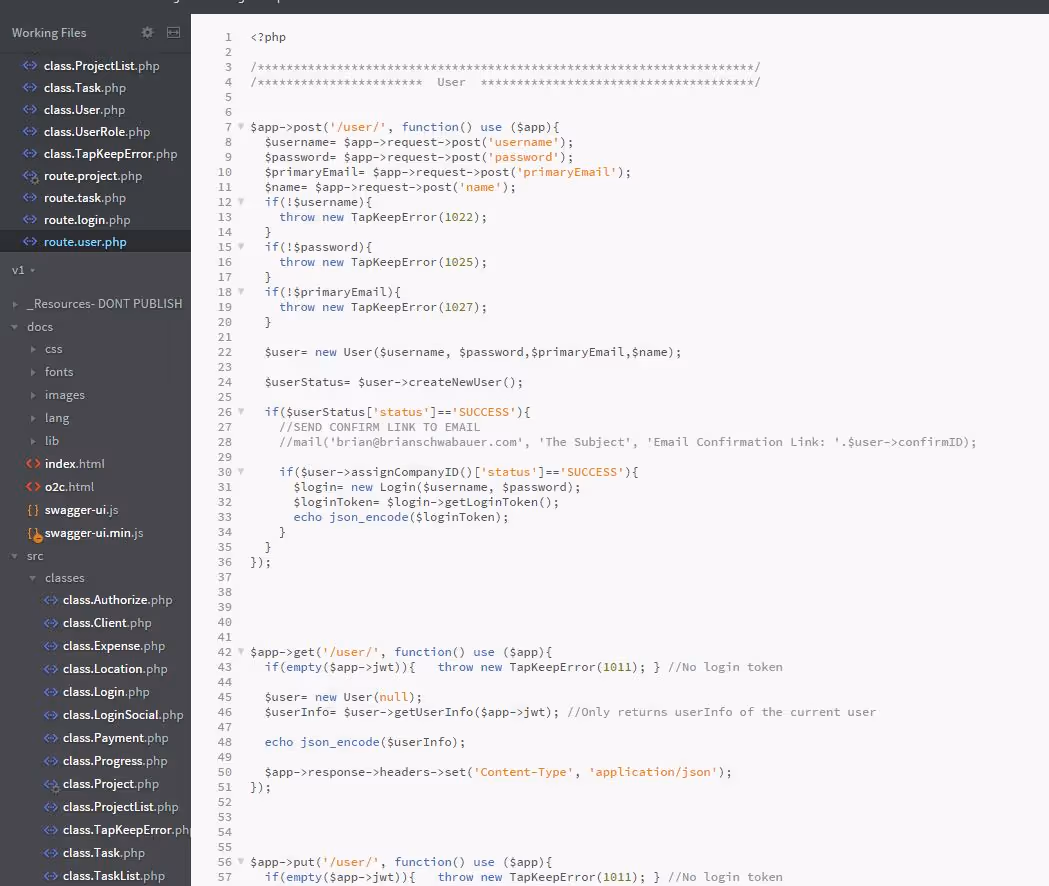 A screenshot of Tap Keep code