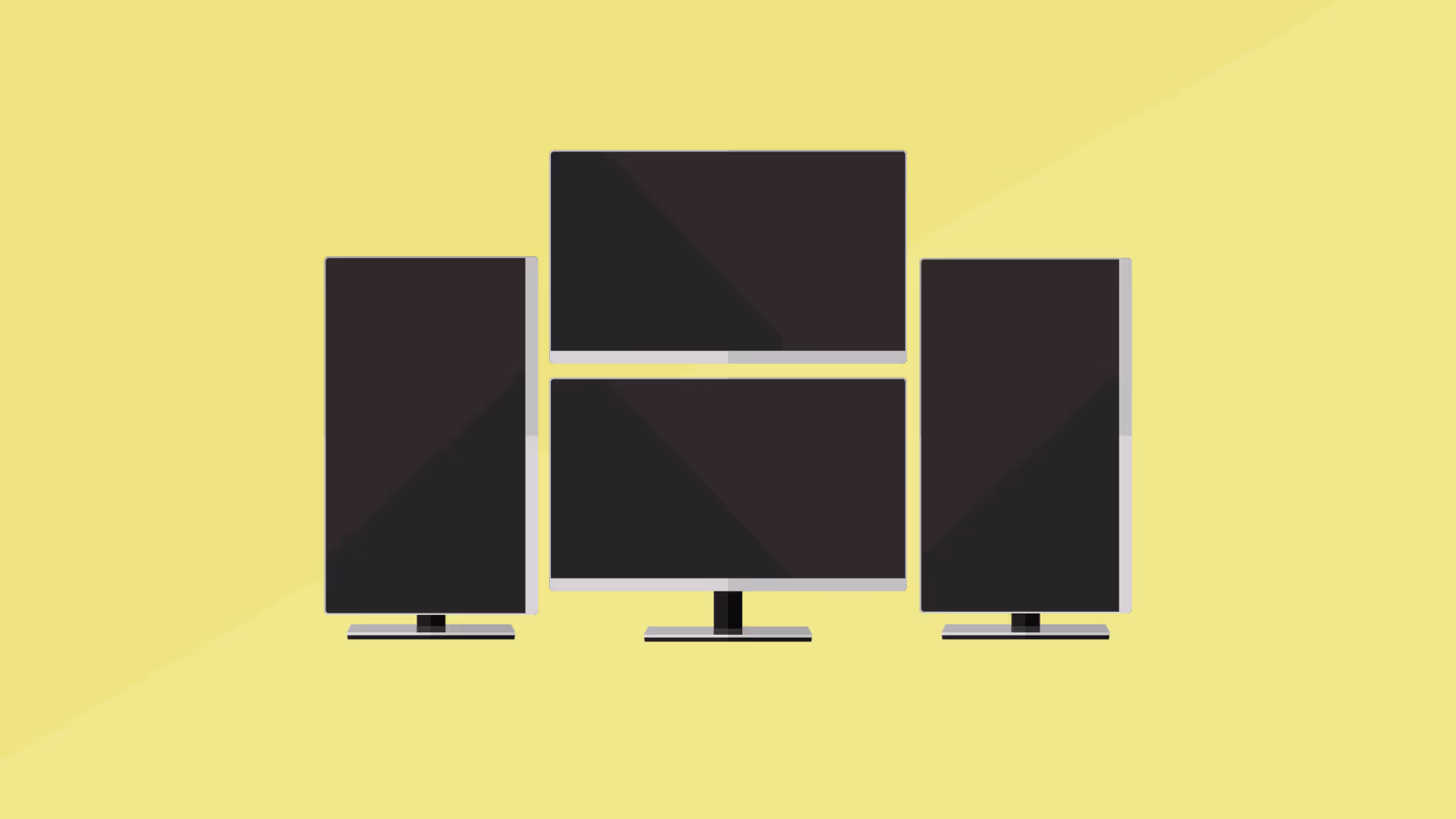 Four computer monitors shown in a graphic
