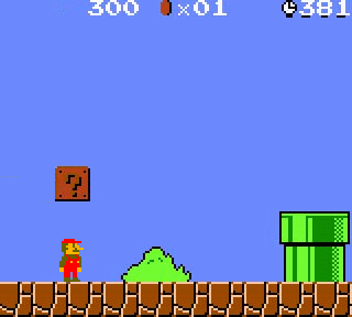 A GIF of Mario trying to jump but failing