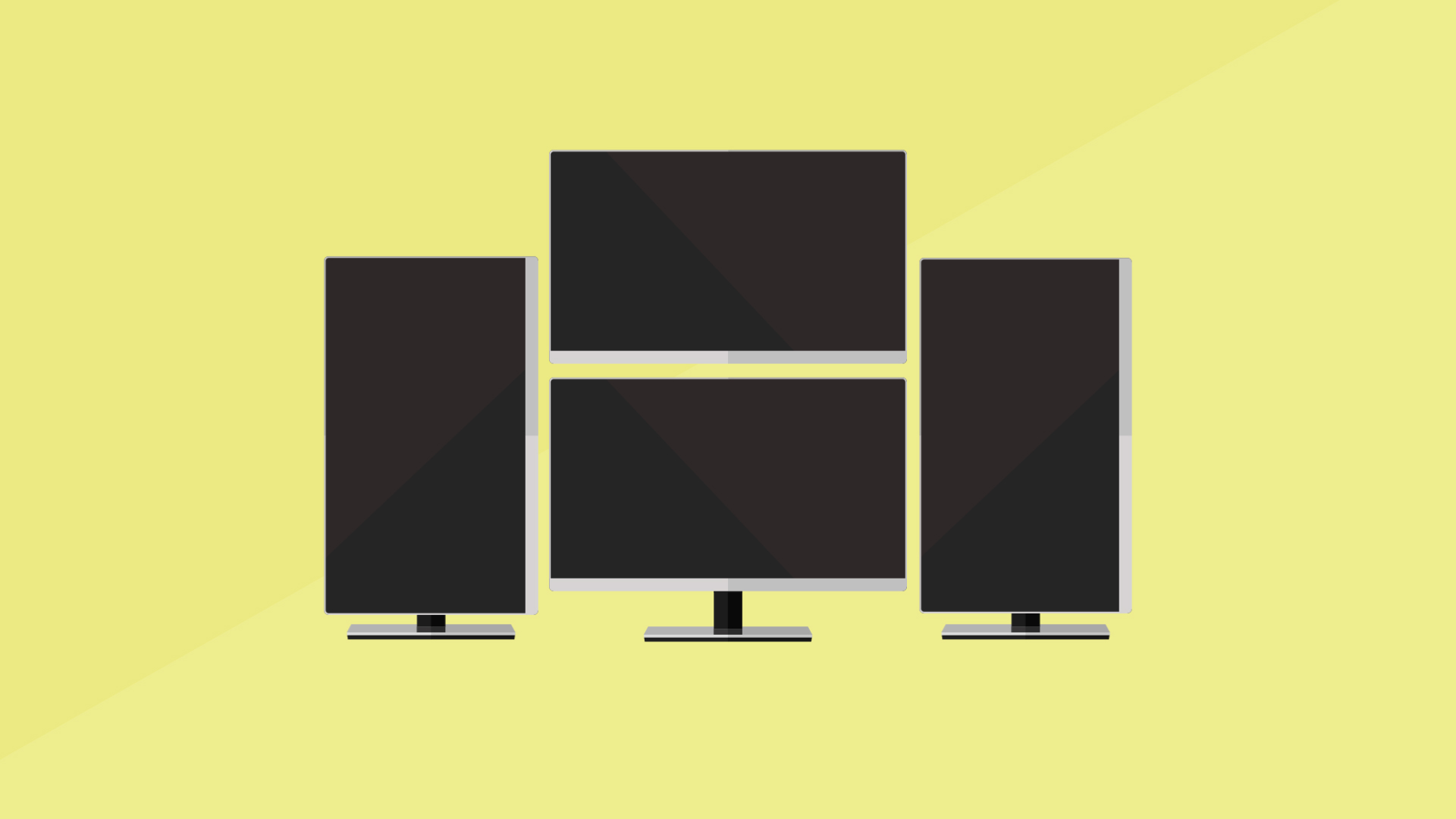 Four computer monitors shown in a graphic