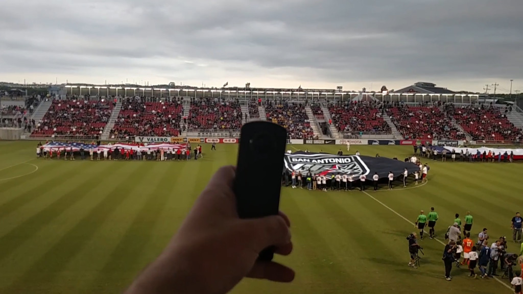 The Theta 360 camera films a soccer game